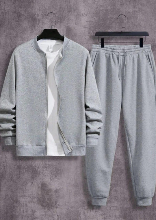 2 Pcs Men's Fleece Plain Zipper Track Suit